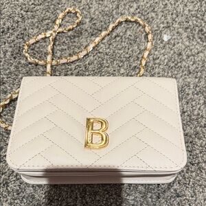 bebe Cream Quilted Crossbody Bag with Gold Chain